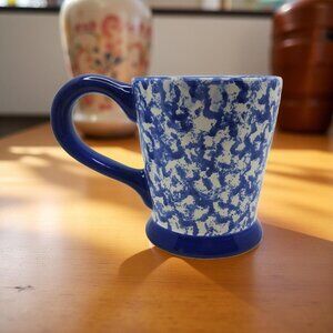 Vintage Two Bears Pottery Blue & White Stoneware Mug